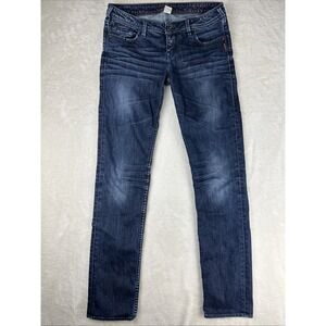 Silver Jeans Audrey Skinny Women's 29 x 33 Medium Blue Stretch Denim Distressed